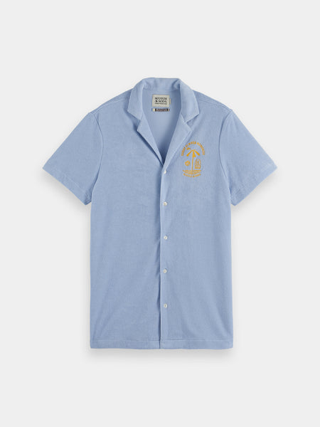 Embroidered S/S Towelling Shirt - Ocean Blue