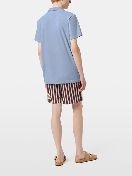 Embroidered S/S Towelling Shirt - Ocean Blue