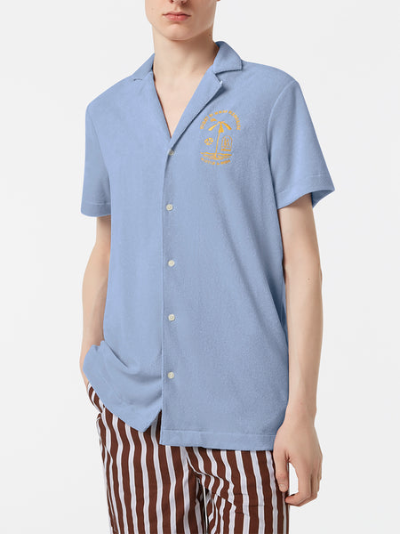 Embroidered S/S Towelling Shirt - Ocean Blue