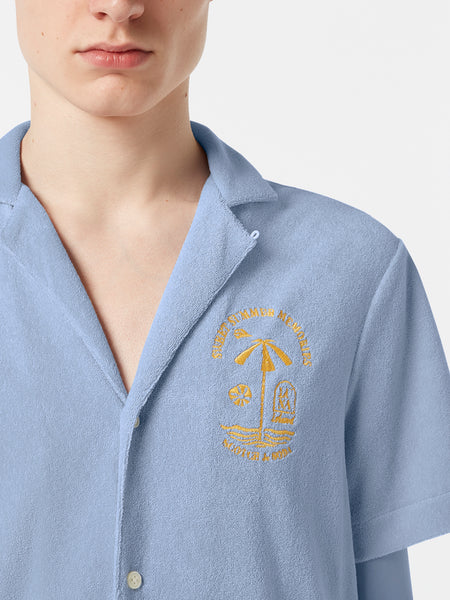 Embroidered S/S Towelling Shirt - Ocean Blue