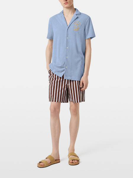 Embroidered S/S Towelling Shirt - Ocean Blue