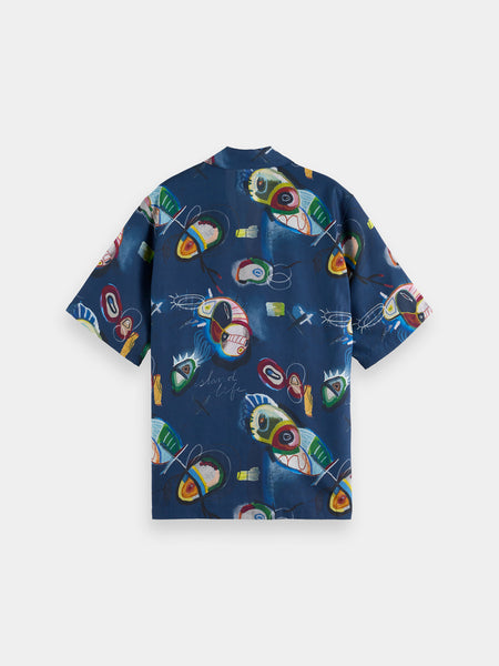 Navy Allover Short Sleeve Bold Print