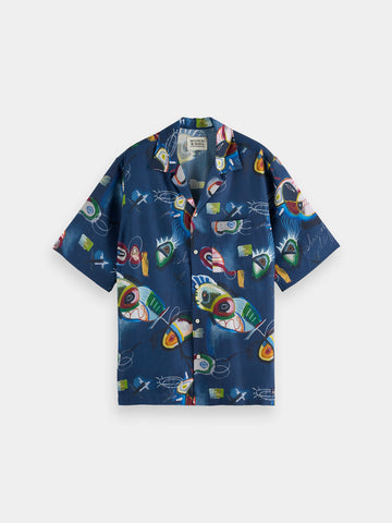 Navy Allover Short Sleeve Bold Print