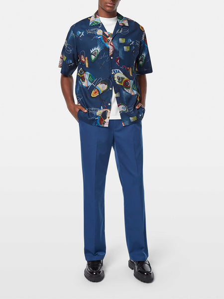 Navy Allover Short Sleeve Bold Print