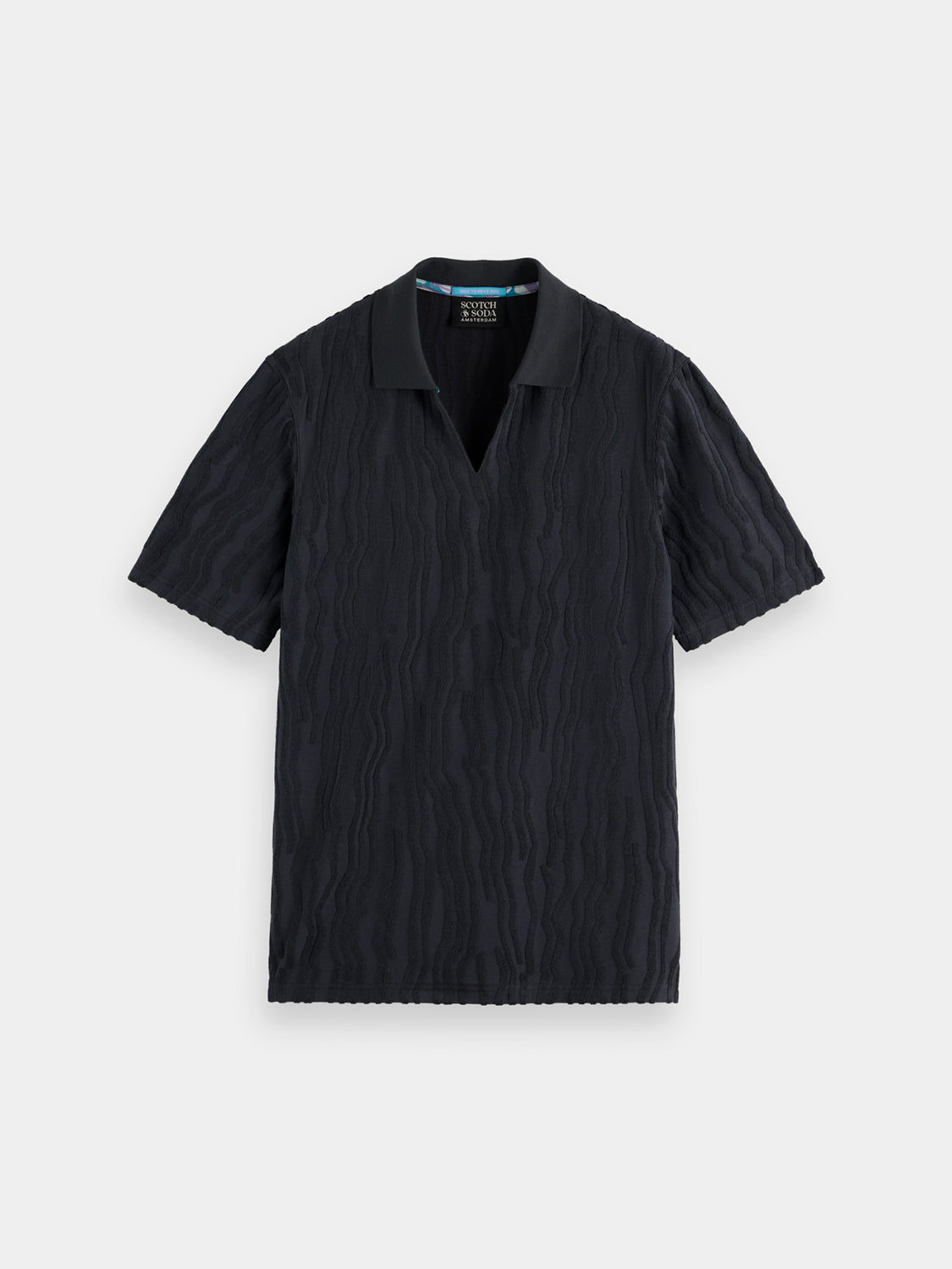 Terry Toweling Jacquard Polo - Black