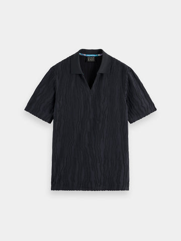 Terry Toweling Jacquard Polo - Black