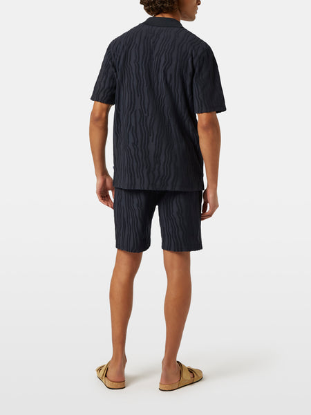 Terry Toweling Jacquard Polo - Black