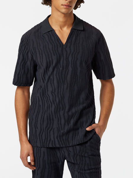 Terry Toweling Jacquard Polo - Black