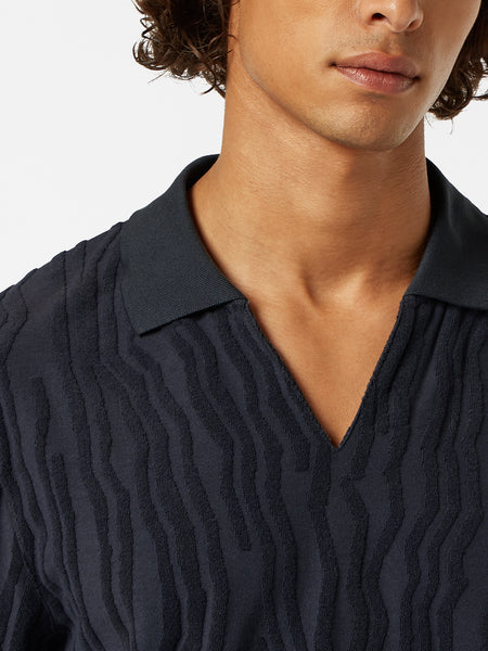 Terry Toweling Jacquard Polo - Black