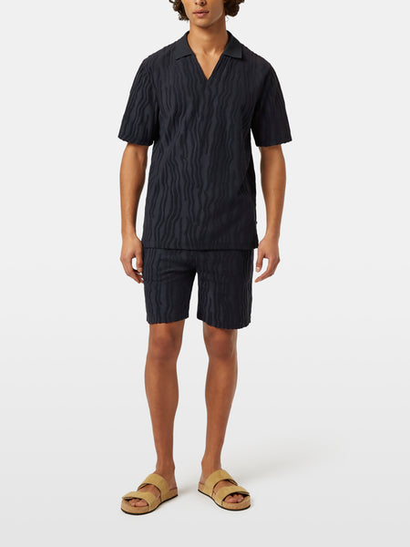 Terry Toweling Jacquard Polo - Black