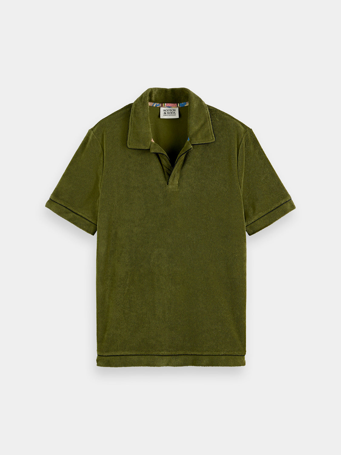 Toweling Polo in Army Green with Trim