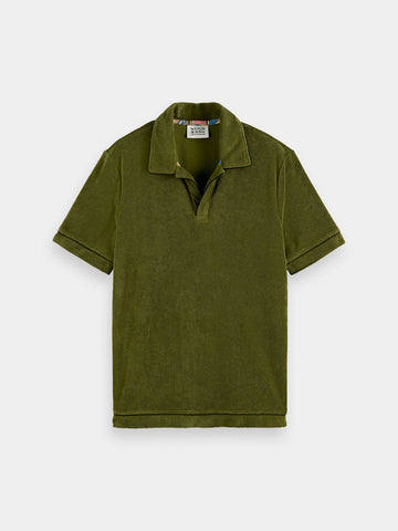Toweling Polo in Army Green with Trim
