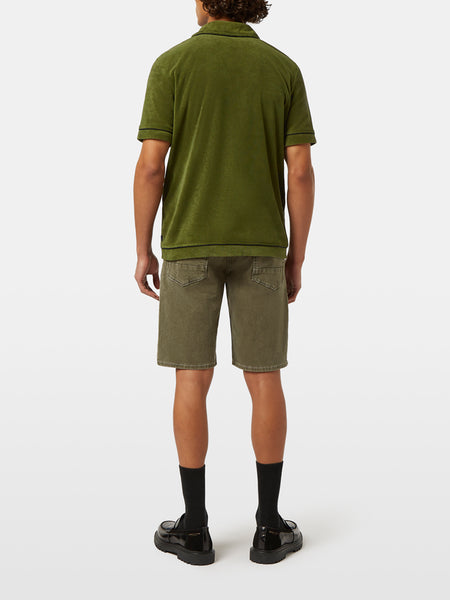 Toweling Polo in Army Green with Trim