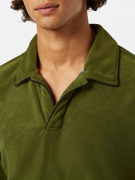 Toweling Polo in Army Green with Trim