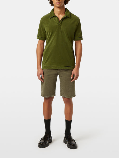Toweling Polo in Army Green with Trim