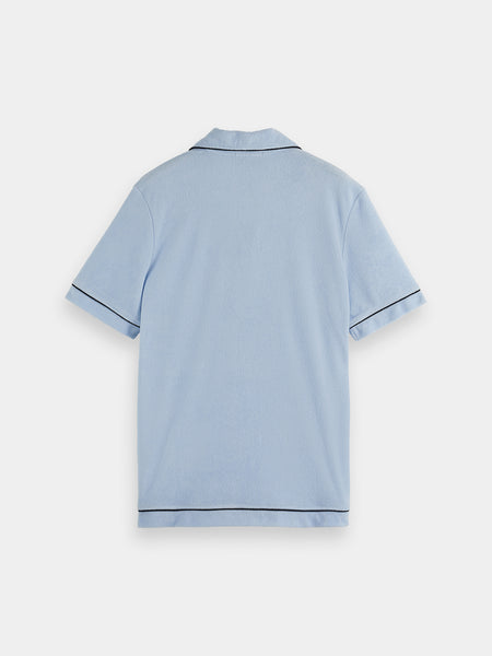 Toweling Polo in Sky Blue with Trim