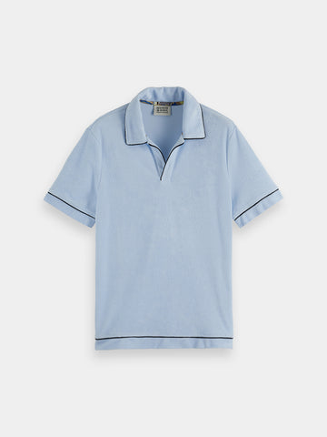 Toweling Polo in Sky Blue with Trim