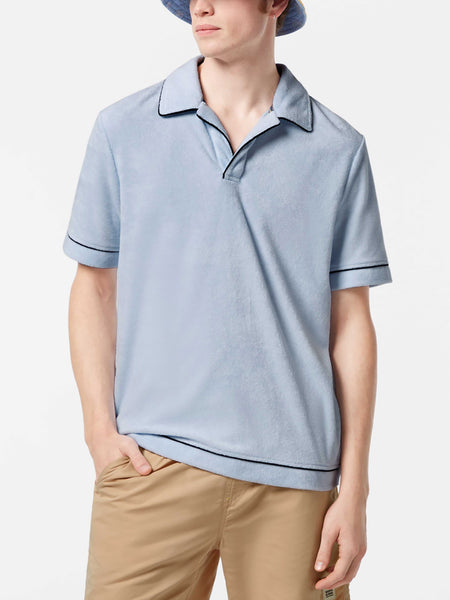 Toweling Polo in Sky Blue with Trim