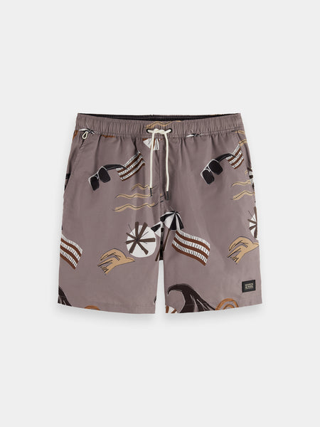 Beach Brown Printed Swim Shorts
