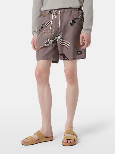 Beach Brown Printed Swim Shorts