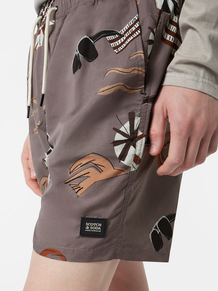 Beach Brown Printed Swim Shorts