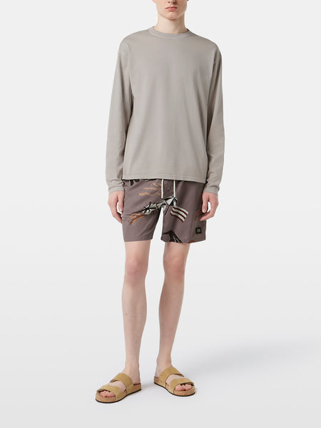 Beach Brown Printed Swim Shorts