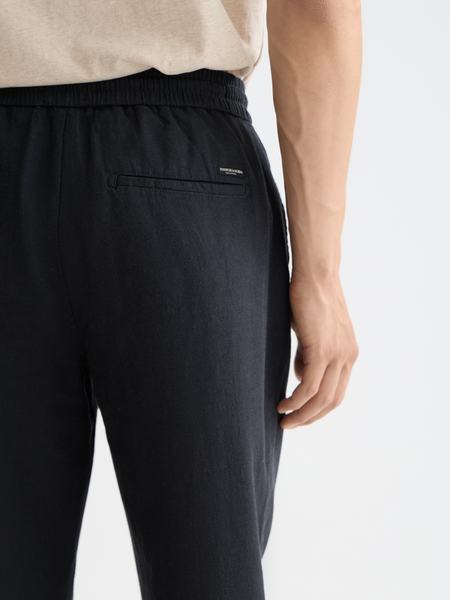 Black Cotton-Linen Blend Jogger Pant