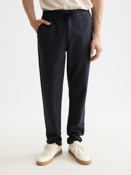 Black Cotton-Linen Blend Jogger Pant
